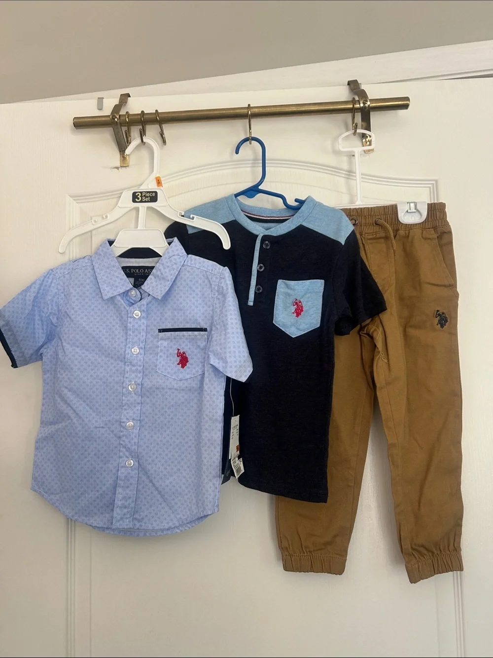 New U.S. Polo Assn. 3 pc set size 4 small Blue Button-Down, Navy shirt & pants